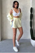 Kot Detaylı Şort - Sarı | Topshow