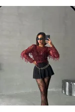 Hair Braided Wholesale Blouse - Burgundy | TOPSHOW | F1601