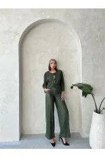 Chemise plissée à nouer sur le devant - Kaki | Topshow | F1739