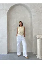 Kolsuz Dama Desen Tığ İşi Toptan Bluz - Sarı | Topshow