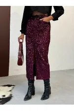 Jupe longue en velours à paillettes F 2053 - Bordeaux