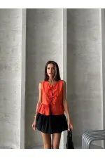 Topshow Orange Front Tie Wholesale Blouse