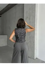 Kaşe Toptan Yelek - Gri Leopar | TOPSHOW | F1824