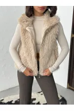 Gilet en fausse fourrure pour femme Topshow (vente en gros) – Fermeture éclair, texture douce – Pierre | F2046