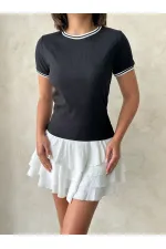 T-shirt Topshow noir et crème à col rond en gros