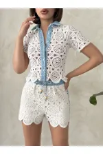 Kot Detaylı Dantel Gömlek - Ham Topshow