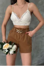 Topshow Bitter Coffee Waistband with Looped Pocket Wholesale Shorts