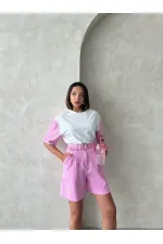 Kol Detaylı Tişort - Pembe | Topshow