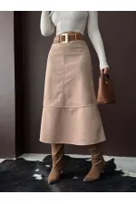 Topshow Scuba Suede Skirt - Mink | F2004