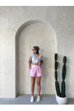 Kot Detaylı Şort - Pembe | Topshow