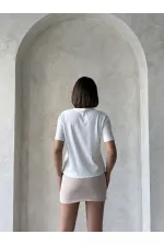 Cep Detaylı Tişört - Krem Pudra | Topshow