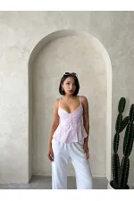 Blouse à bretelles rayées - Rose | Topshow