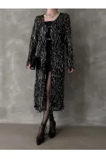 Uzun Toptan Hırka - Siyah Gümüş | TOPSHOW | F1618