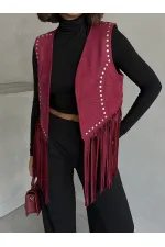 Topshow Burgundy Tassel Drop Wholesale Vest | F1806