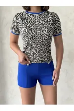 T-shirt à col rond Léopard Saxe | Topshow