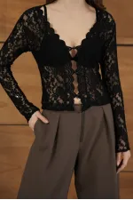 F 2072 BUTTONED LACE JACKET - BLACK