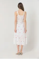 Jupe longue rouge brodée de fleurs (vente en gros) | TOPSHOW