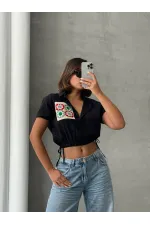 Chemise noire à poche brodée (vente en gros) | TOPSHOW