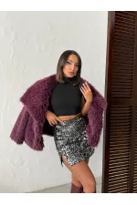 Topshow Sequined Velvet Mini Skirt - Black Silver | F2054