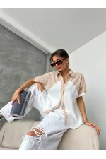 Topshow Stone Line Detailed Low Sleeve Wholesale Shirt