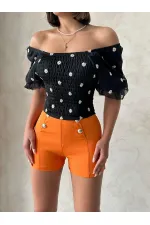 Blouse en mousseline à motifs détaillés noirs Topshow, vente en gros
