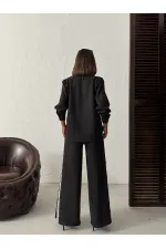 Topshow Şerit Detaylı Scuba Süet Pantolon - Siyah | F1973