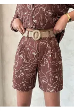 Nakışlı Toptan Şort - Kahve | Topshow