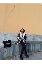 Deri Kürklü Toptan Mont - Siyah Krem | TOPSHOW | F1537