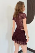 D 2996 EMBELLISHED LACE SKIRT - BROWN D 2996 EMBELLISHED LACE SKIRT - BROWN