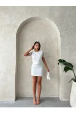 Boncuk İşlemeli Toptan Bluz - Krem | Topshow