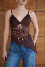 Askılı Brode Buluz - Kahve | D2965 - Topshow