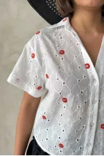 Nakışlı Brode Toptan Gömlek - Kırmızı Dsn1 | Topshow