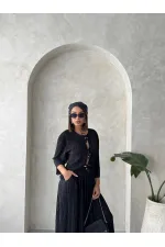 Chemise plissée à nouer sur le devant - Noire | Topshow | F1739