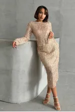 Tüy Pullu Toptan Etek - Taş Gold | TOPSHOW | F1621