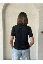 Topshow Siyah Çoban Dikişli Toptan Tişört