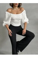 Gipeli Papatya Desenli Toptan Bluz - Krem | TOPSHOW | F0988