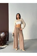 Pantalon Topshow en daim scuba à rayures - Marron clair | F1972