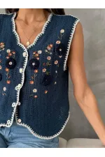 Topshow Lacivert Nakışlı Toptan Yelek