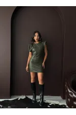 Robe Topshow Drop en similicuir kaki (vente en gros) | F2034