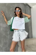 T-shirt à manches en popeline rayée émeraude Topshow en gros