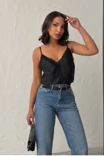 D2263  V YAKA DANTELLİ ATLET - SİYAH