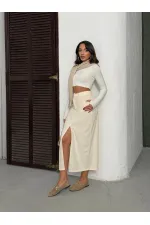 Jupe en velours côtelé Topshow en gros - Crème | F2033