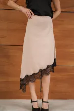 D 2951 LACE ASYMMETRICAL SKIRT - STONE
