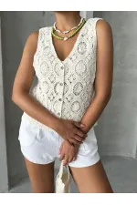 Gilet en dentelle boutonnée brute Topshow en gros