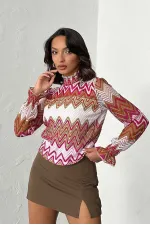 Blouses en gros à motif zigzag fuchsia Topshow