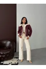 Manteaux en daim peluche bordeaux Topshow F