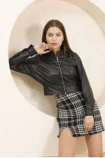 Veste en cuir en gros - Noire | TOPSHOW | F0443