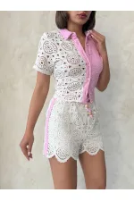 Denim Lace Wholesale Shirt Raw Pink | Topshow