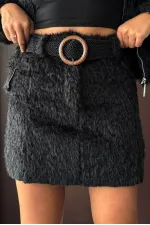 Topshow - Wholesale Faux Fur Look Mini Skirt - Black