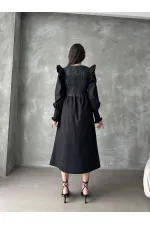 Topshow Black Body Leather Sleeve Wholesale Skirt Poplin Wholesale Dress | F0843